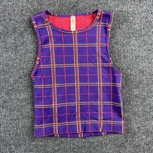 LyreBird Tank Top Jacquard Purple Plaid Sleeveless Stretch Summer Casual XXS/XS